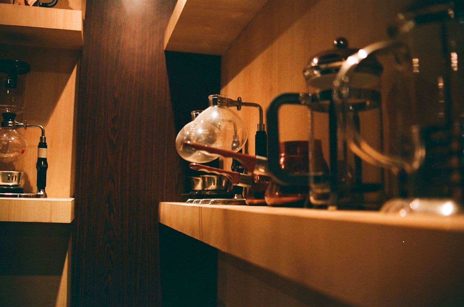 Coffee makers on a kitchen shelf